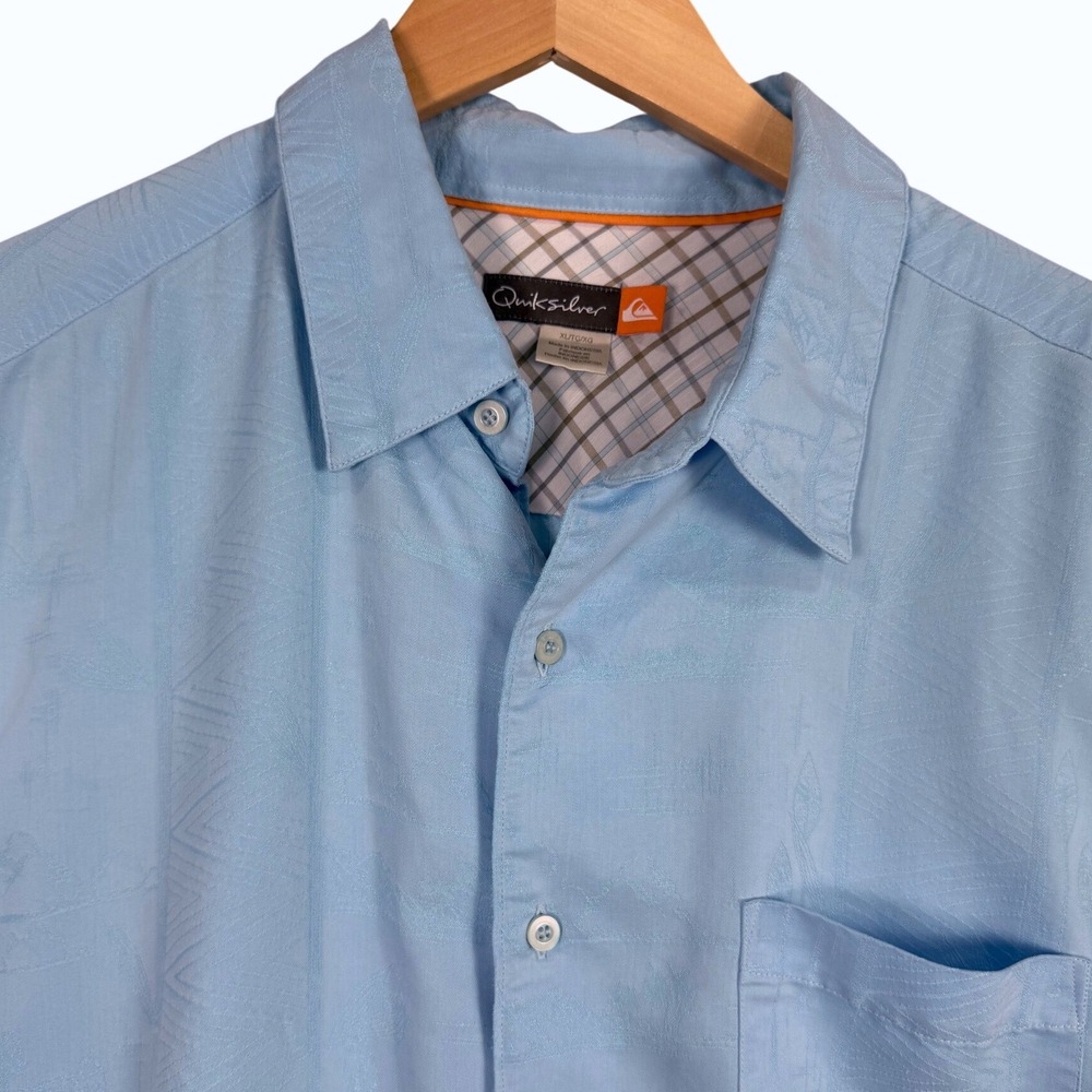 Quiksilver Button Down Shirt Mens XL Blue Tropical Jacquard Short Sleeve M509848 - Picture 2 of 8